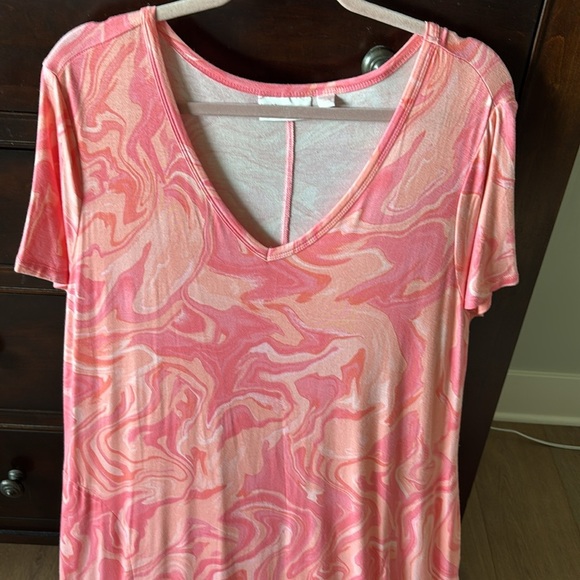 Belle by Kim Gravel Marble Print Maxi Dress Womens L Pink Beach loungewear Comfy - Picture 3 of 9